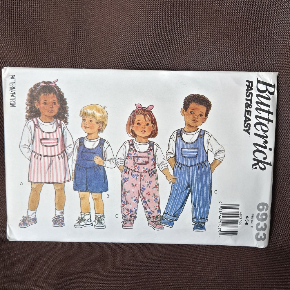 BUTTERICK 6933 Tdlrs/Childs Jumper or Jumpsuit & Top Shorts  PATTERN 4-5-6 UC FF
